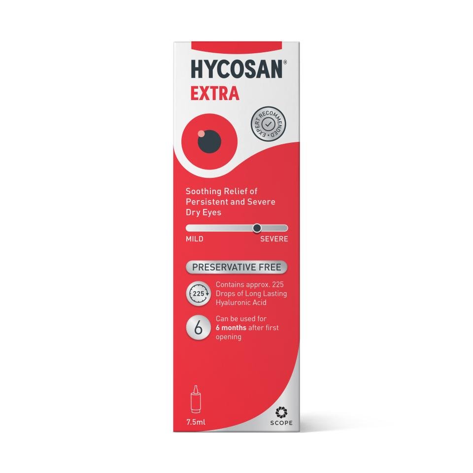 Image of Hycosan Extra Eye Drops box